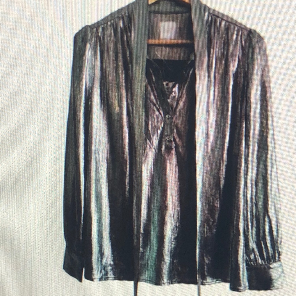 Sen Women's S Silver Metallic Long Sleeve Blouse Party Cocktail Glam